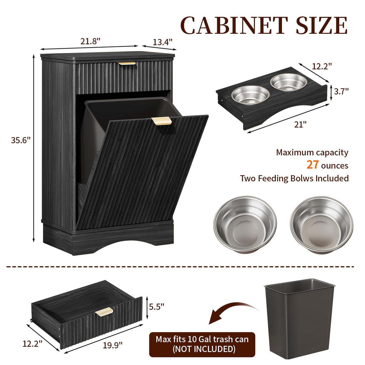 Dog Feeding Station with Storage & 2 Elevated Bowls, Walnut