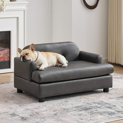 Elevated Dog Sofa Bed with Waterproof Leather – Brown