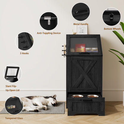 Dog Feeding Station with Storage & 2 Elevated Bowls, Walnut