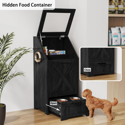 Dog Feeding Station with Storage & 2 Elevated Bowls, Walnut