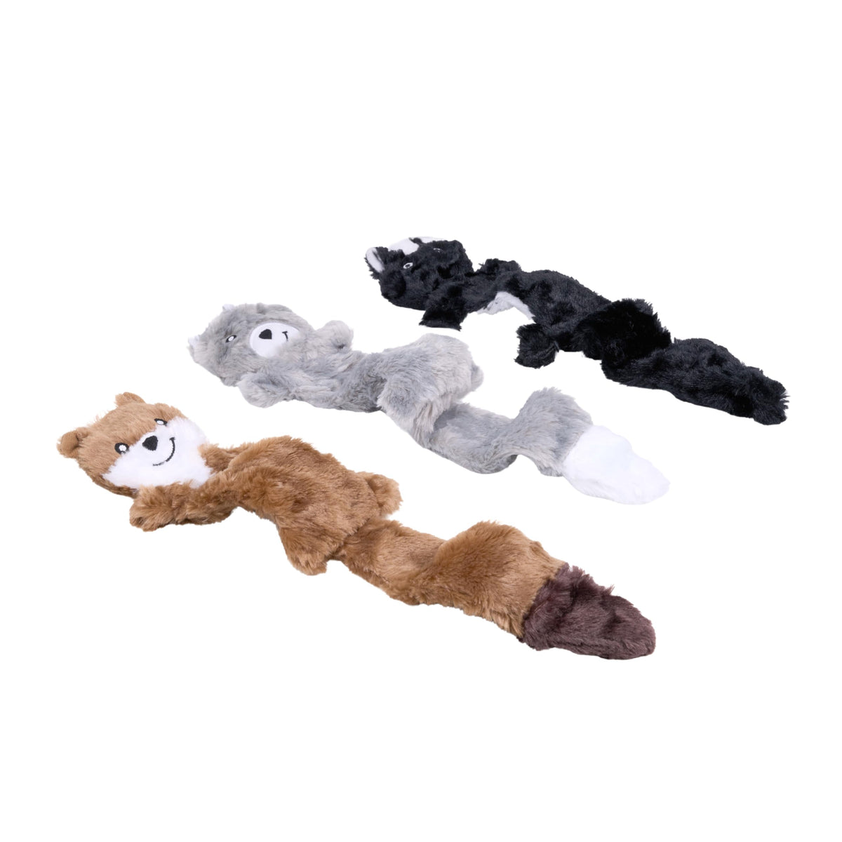 ZippyPaws Skinny Peltz no stuffing squeaky plush dog toys 3-pack fox raccoon squirrel