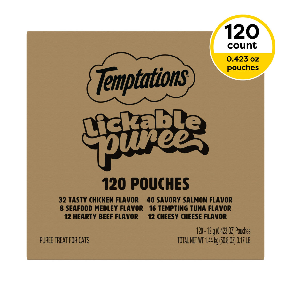 Temptations Creamy Purée Lickable Cat Treats – Seafood Variety, 48 Count
