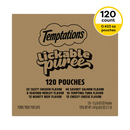 Temptations Creamy Purée Lickable Cat Treats – Seafood Variety, 48 Count