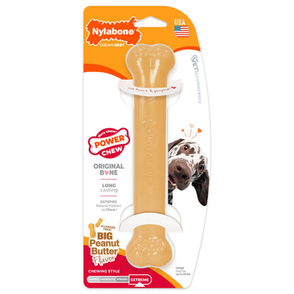 Dog chewing a Nylabone Power Chew nylon bone toy