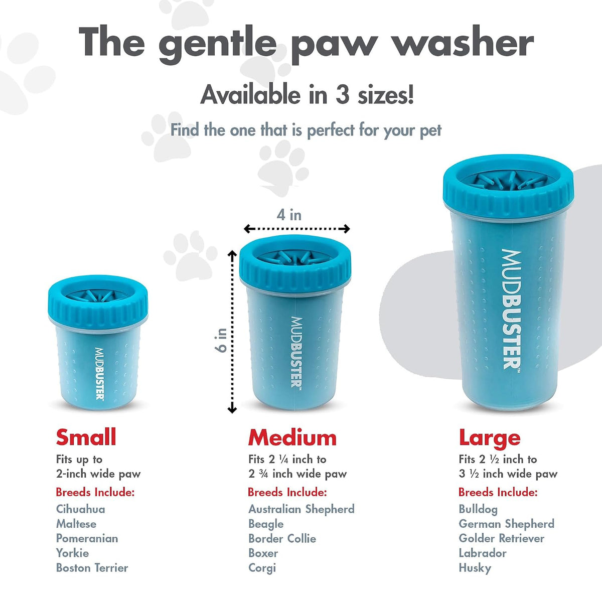Washing a dog's paw in a Dexas MudBuster paw washer