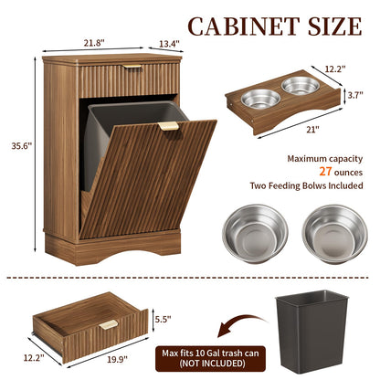 Dog Feeding Station with Storage & 2 Elevated Bowls, Walnut