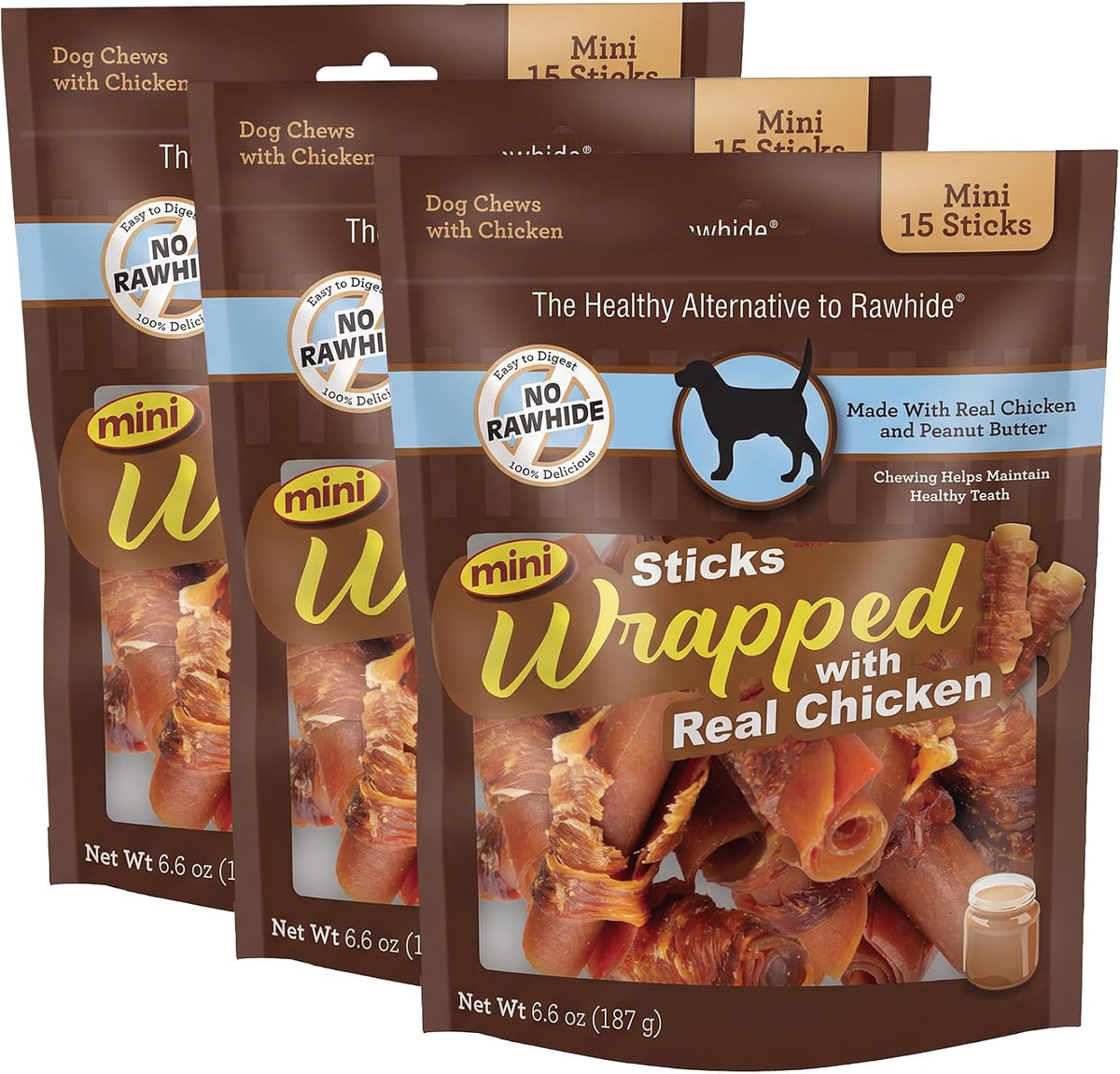 Dog chewing a SmartBones chicken wrapped stick