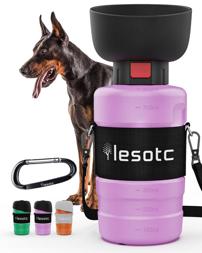 lesotc portable dog water bottle with fold-out bowl 18 oz