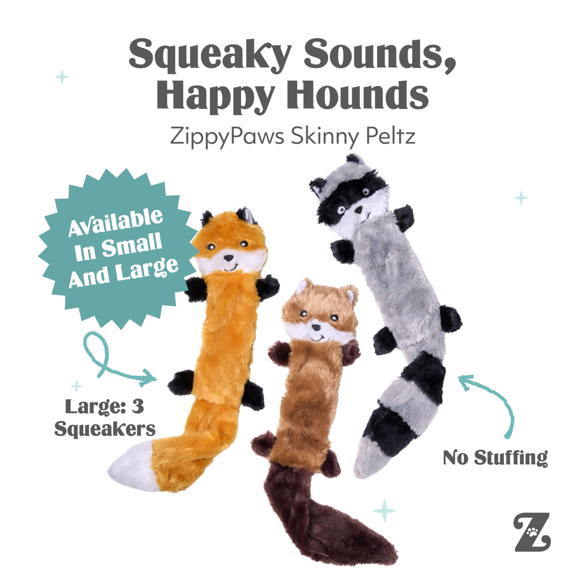 ZippyPaws Skinny Peltz squeaky dog toy trio for small and medium dogs