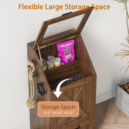 Dog Feeding Station with Storage & 2 Elevated Bowls, Walnut