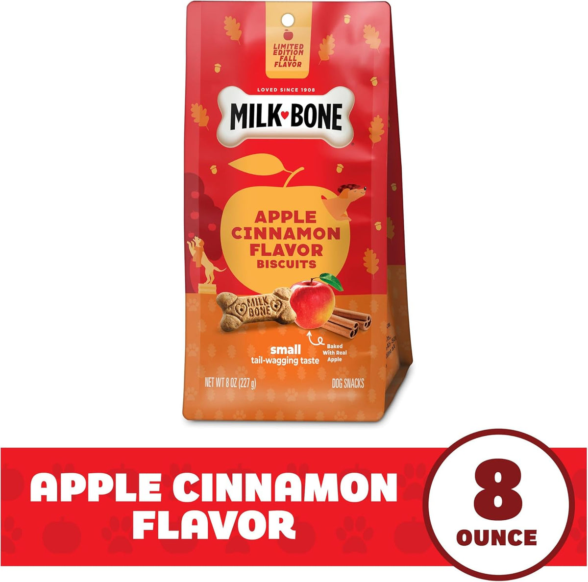 Milk-Bone Apple Cinnamon Flavor Biscuits bag, Limited Edition 8 ounce dog snacks