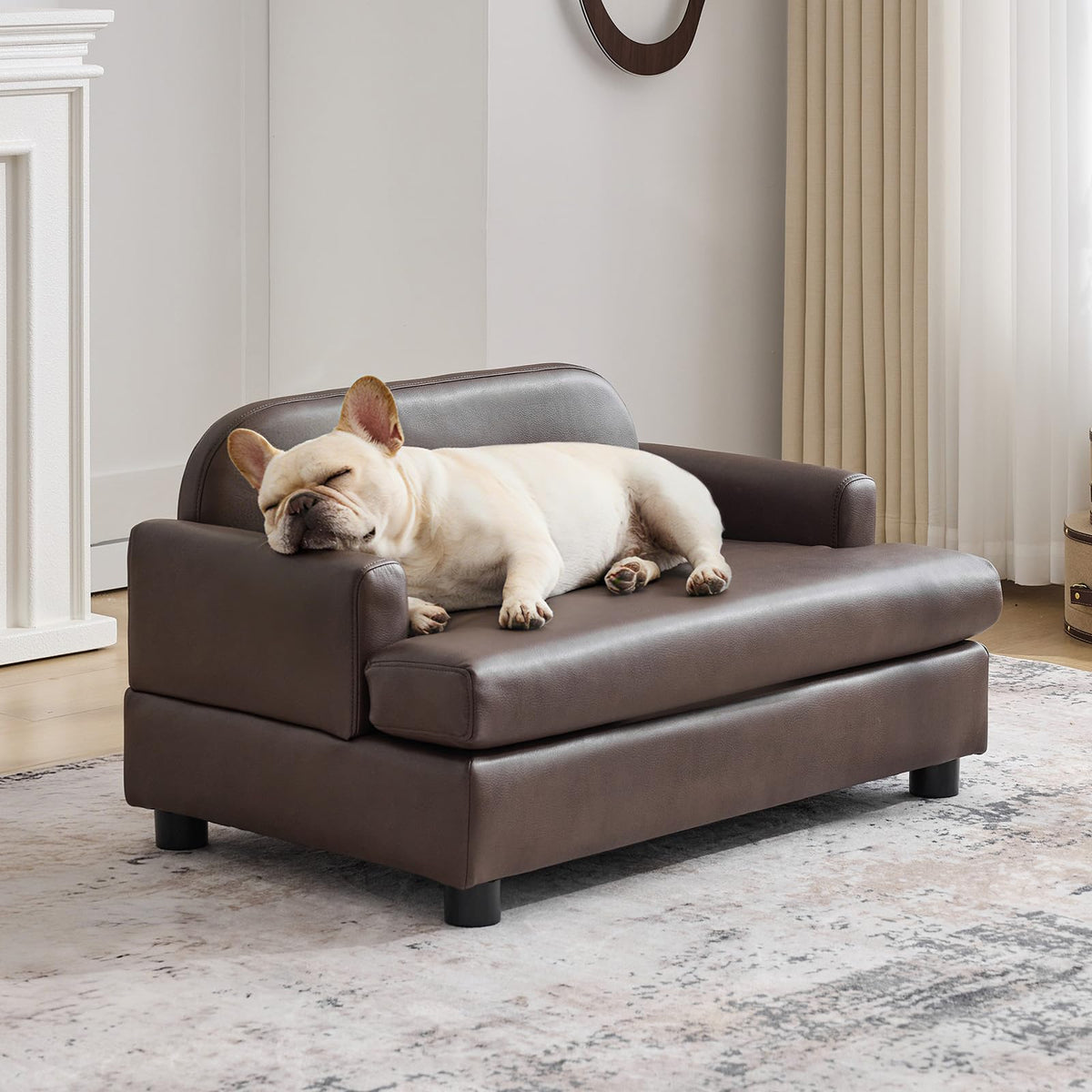 Elevated Dog Sofa Bed with Waterproof Leather – Brown