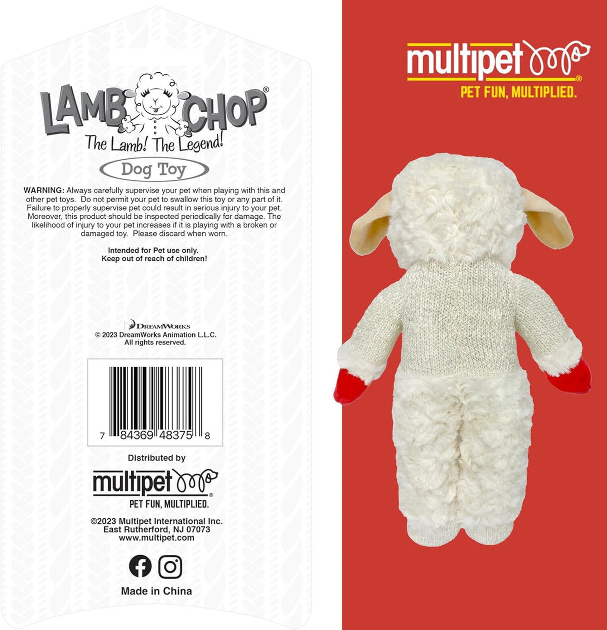 Multipet Holiday Lamb Chop – 10.5" Plush Squeaky Dog Toy with Reindeer Antlers
