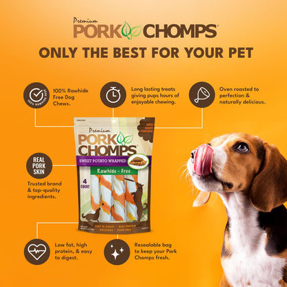Pork Chomps Roasted Pork Skin Dog Chews – 6-Inch Twists, 15 Count