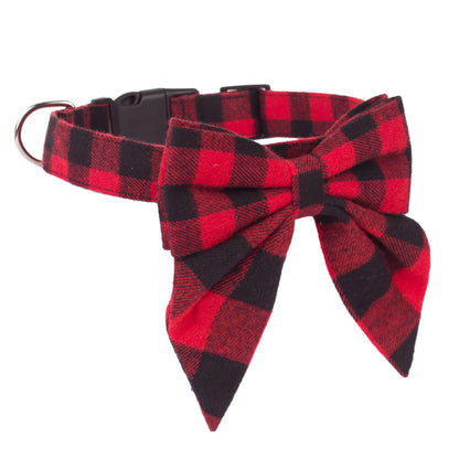 ADOGGYGO Christmas Dog Collar with Bow – Red & Green Plaid Cotton Dog Collar
