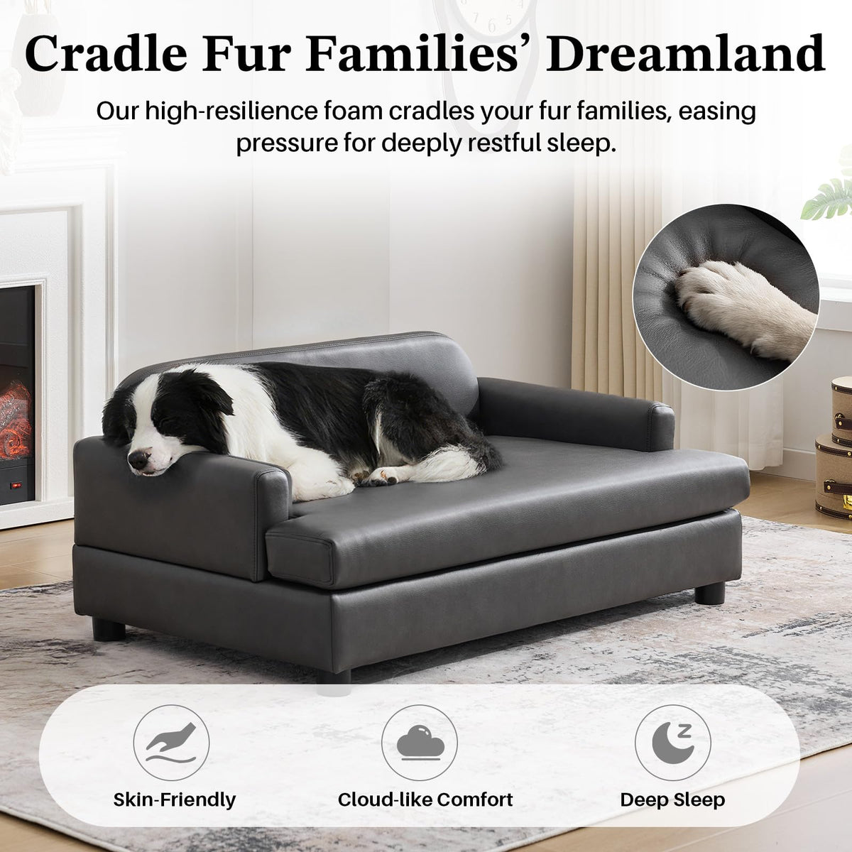 Elevated Dog Sofa Bed with Waterproof Leather – Brown