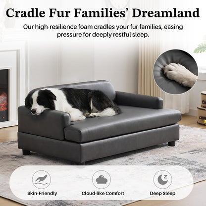 Elevated Dog Sofa Bed with Waterproof Leather – Brown