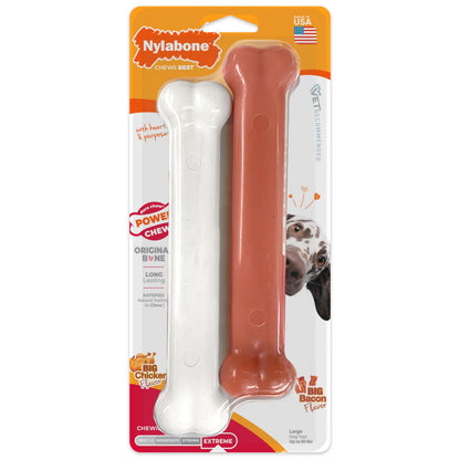 Dog chewing a Nylabone Power Chew nylon bone toy