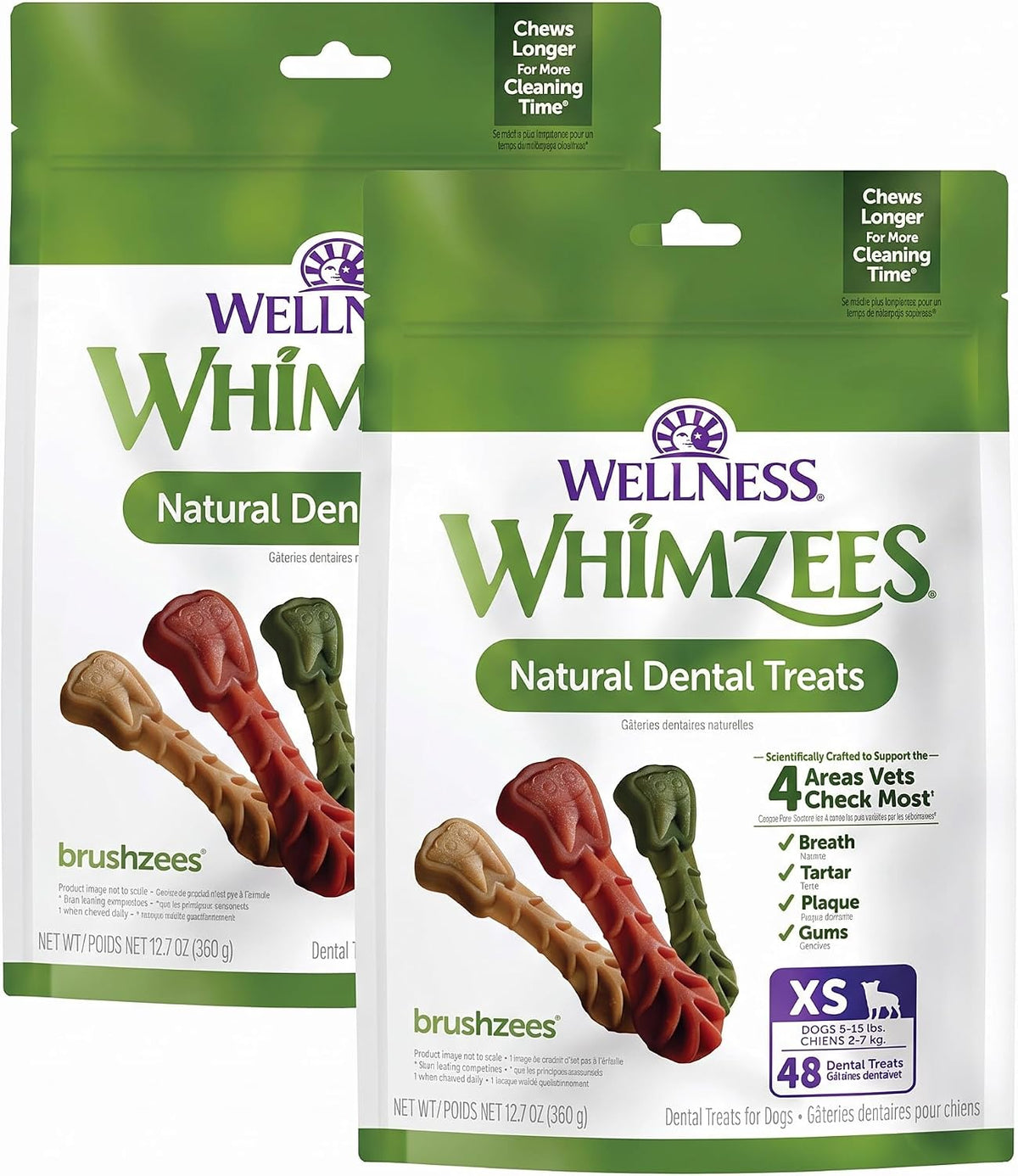 Dog chewing a Whimzees Brushzees toothbrush-shaped chew
