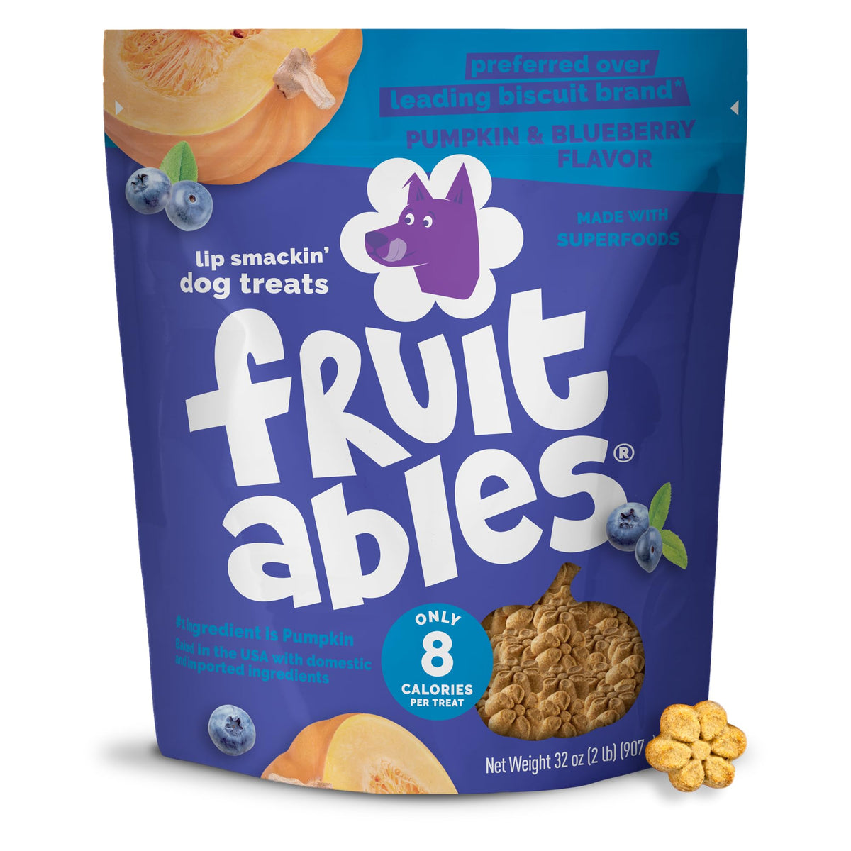 Fruitables Pumpkin & Blueberry Low-Calorie Baked Dog Treats, 12 oz