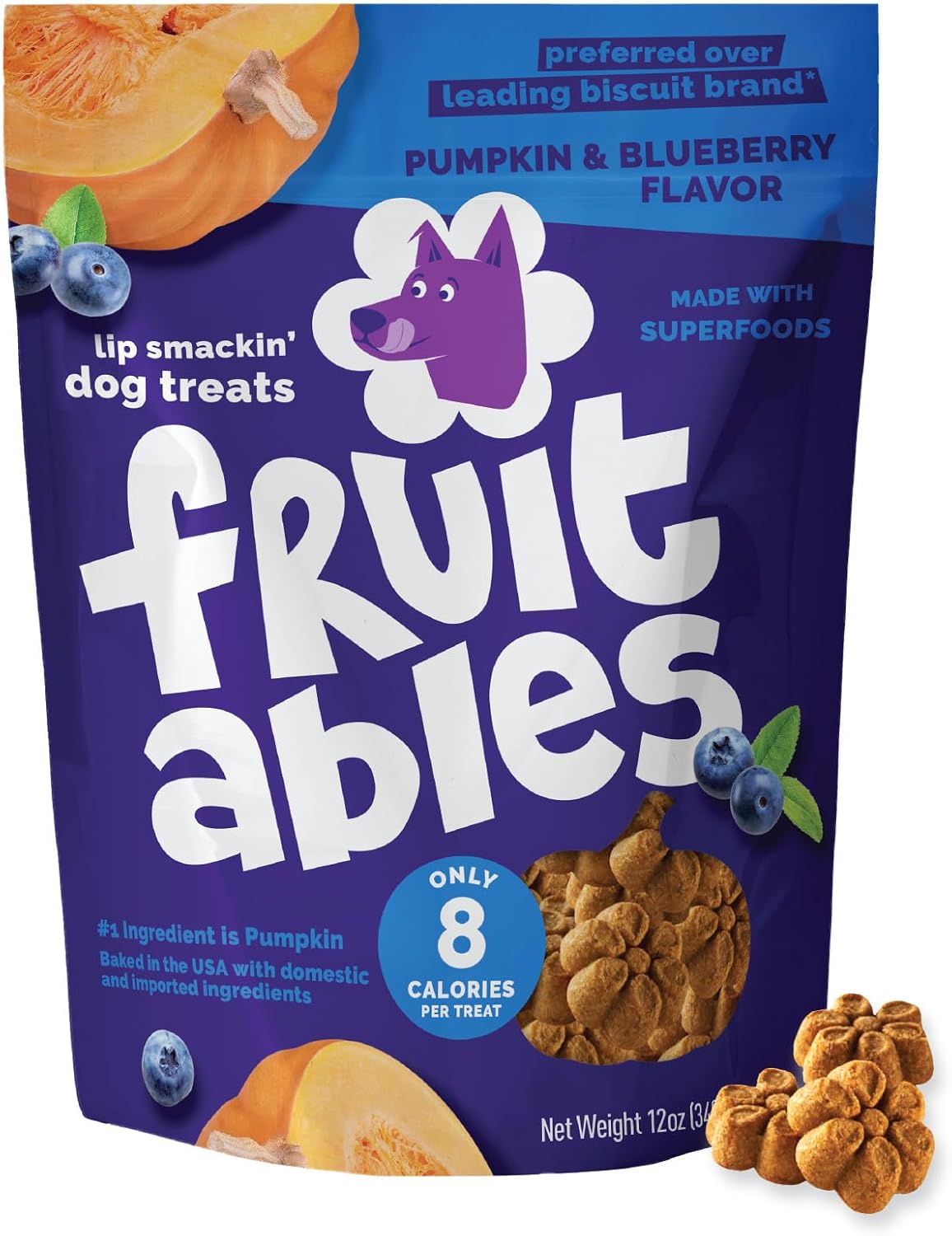 Fruitables Pumpkin & Blueberry Low-Calorie Baked Dog Treats, 12 oz