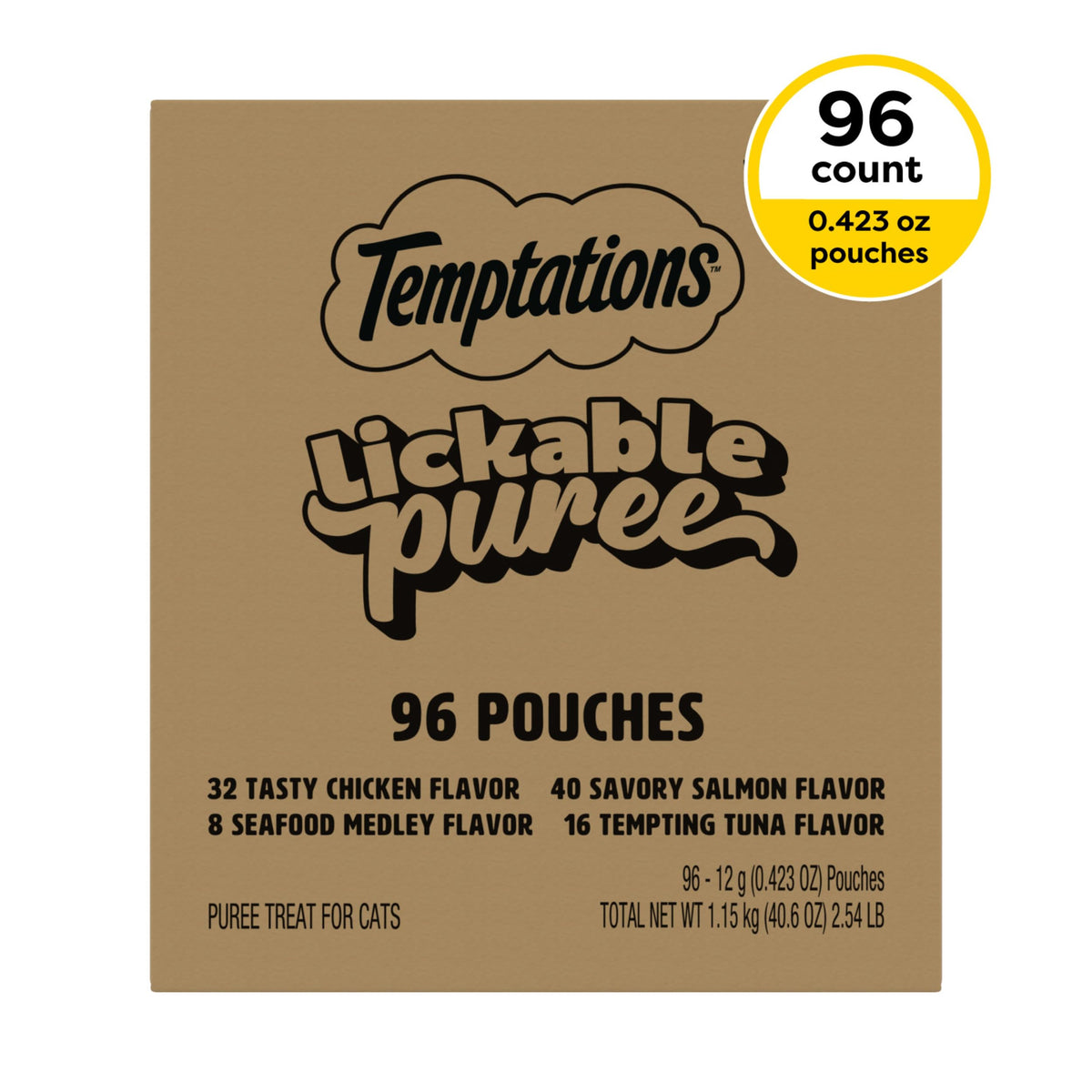 Temptations Creamy Purée Lickable Cat Treats – Seafood Variety, 48 Count