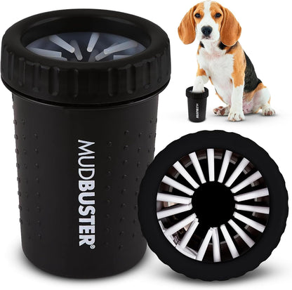 Washing a dog's paw in a Dexas MudBuster paw washer