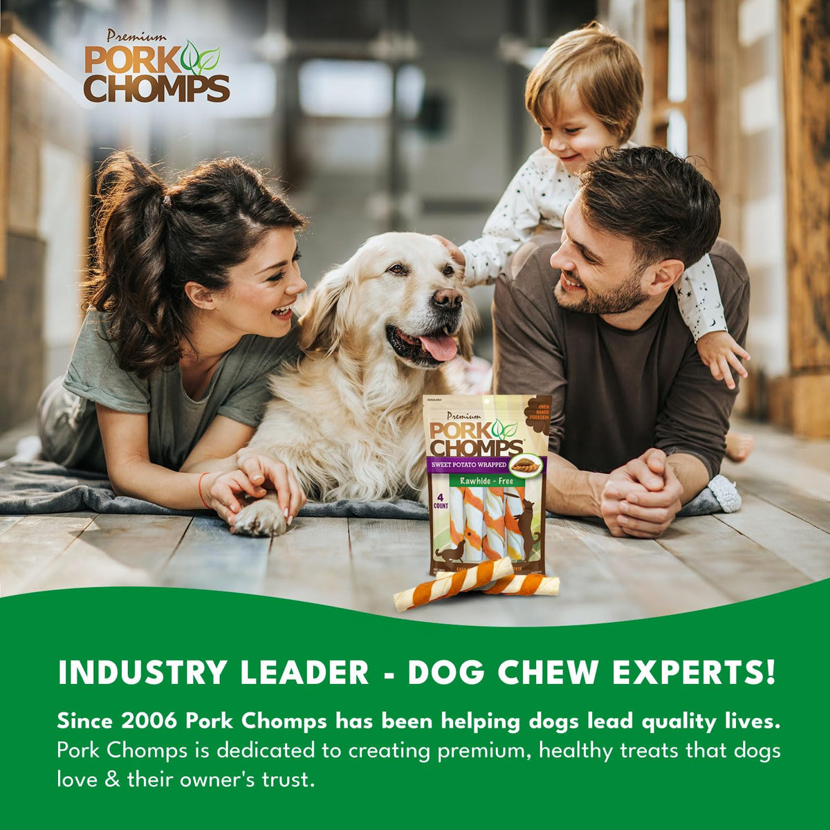 Pork Chomps Roasted Pork Skin Dog Chews – 6-Inch Twists, 15 Count