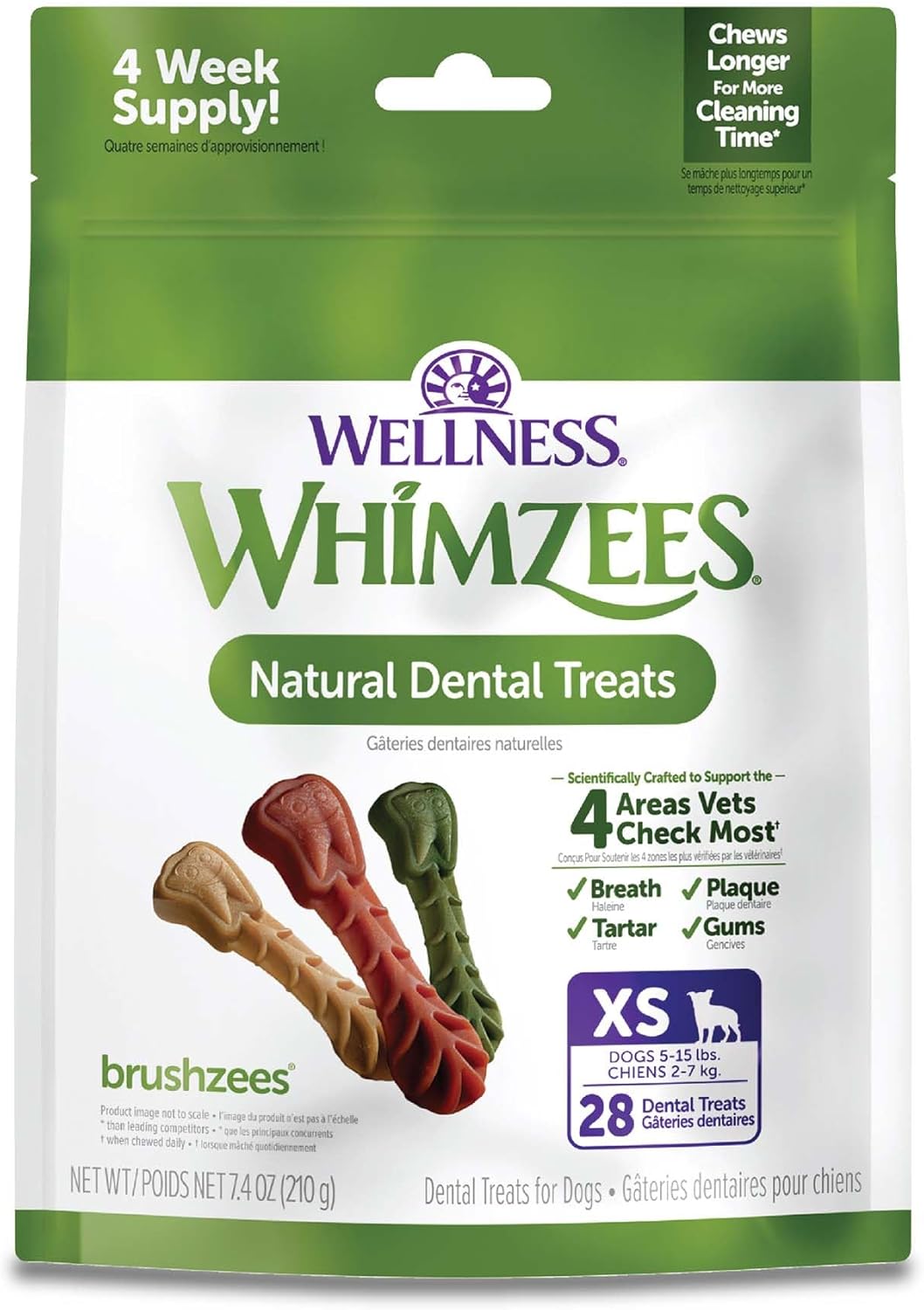 Dog chewing a Whimzees Brushzees toothbrush-shaped chew
