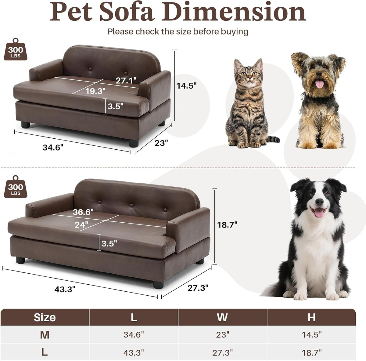 Elevated Dog Sofa Bed with Waterproof Leather – Brown