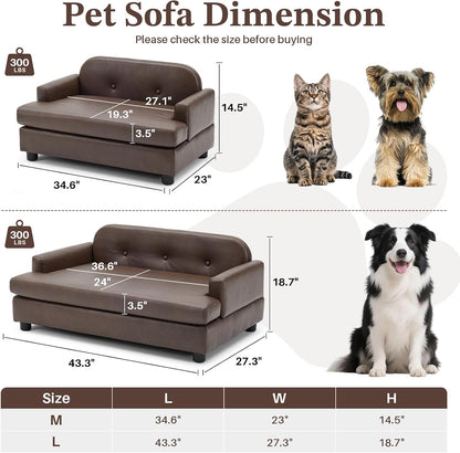 Elevated Dog Sofa Bed with Waterproof Leather – Brown