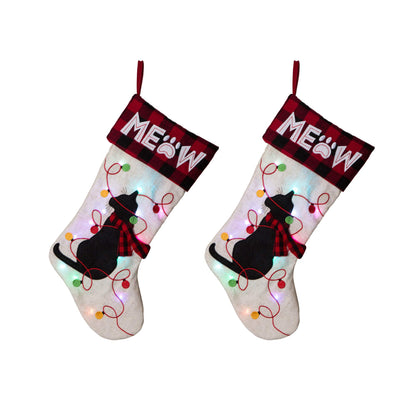 Glitzhome LED Christmas Stockings – 21" Embroidered Linen Stockings, 2-Pack