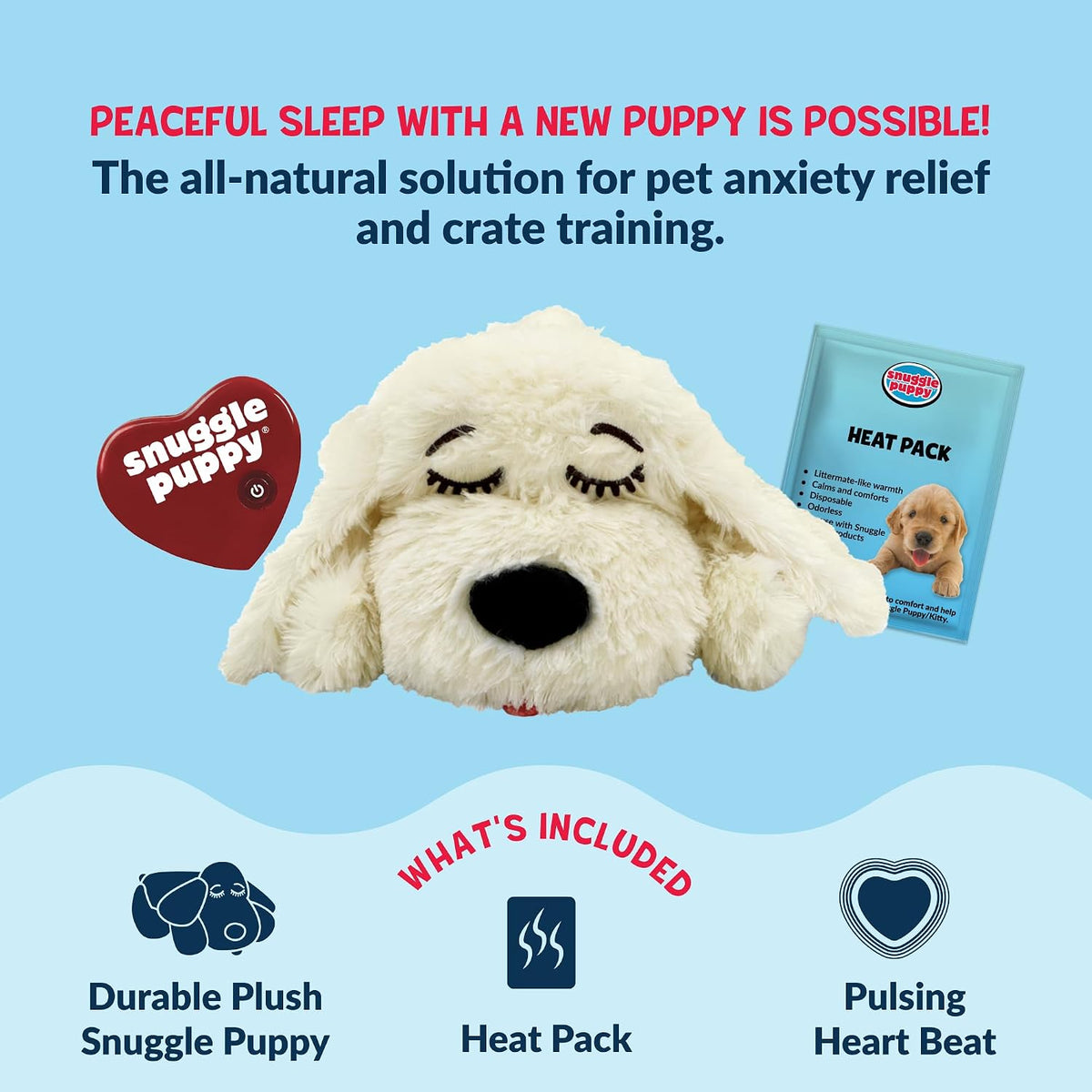 Snuggle Puppy Heartbeat Toy – Calming Comfort Plush for Medium Dogs, Cream