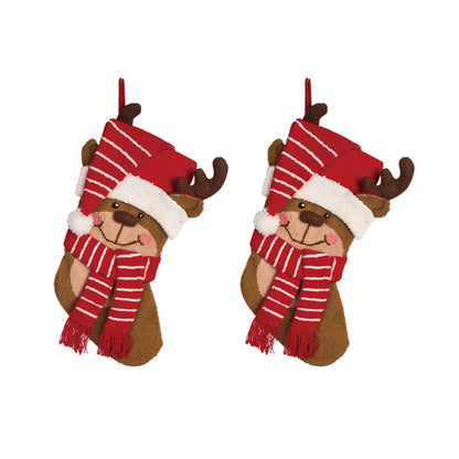Glitzhome LED Christmas Stockings – 21" Embroidered Linen Stockings, 2-Pack