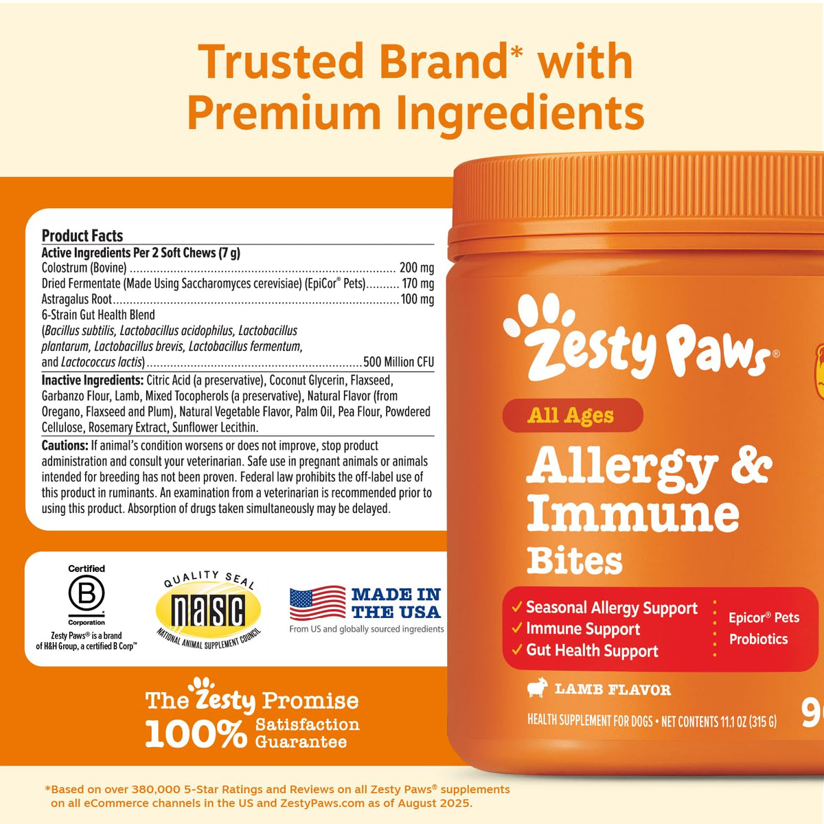 Zesty Paws Peanut Butter Allergy Support Chews for Dogs, 90 Count