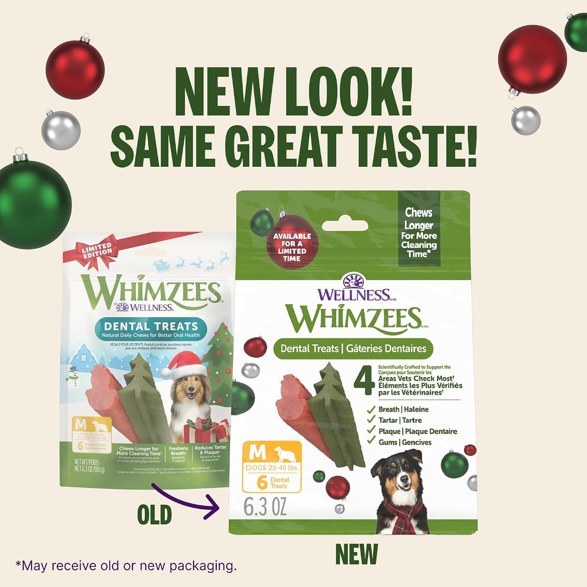 WHIMZEES Holiday Dog Dental Treats – Medium, 6 Count