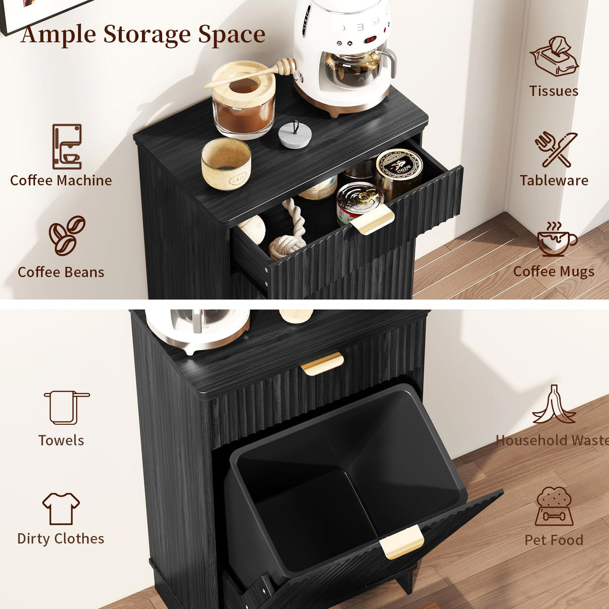 Dog Feeding Station with Storage & 2 Elevated Bowls, Walnut