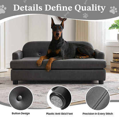 Elevated Dog Sofa Bed with Waterproof Leather – Brown