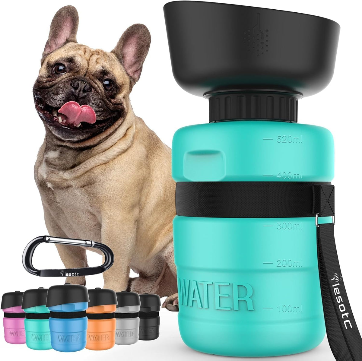lesotc portable dog water bottle with fold-out bowl 18 oz