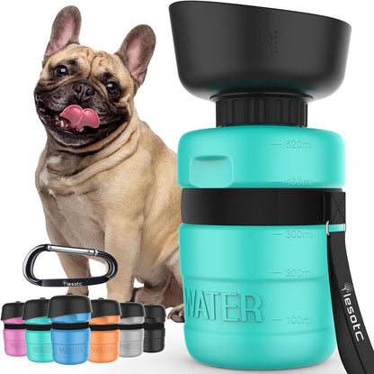 lesotc portable dog water bottle with fold-out bowl 18 oz