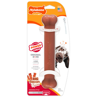 Dog chewing a Nylabone Power Chew nylon bone toy