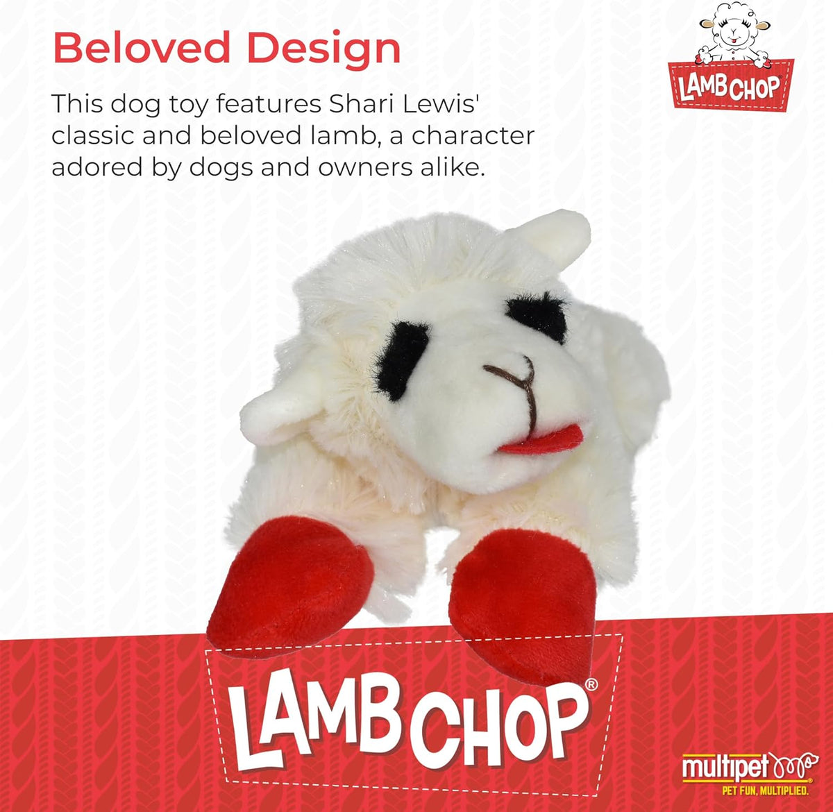 Multipet Holiday Lamb Chop – 10.5" Plush Squeaky Dog Toy with Reindeer Antlers