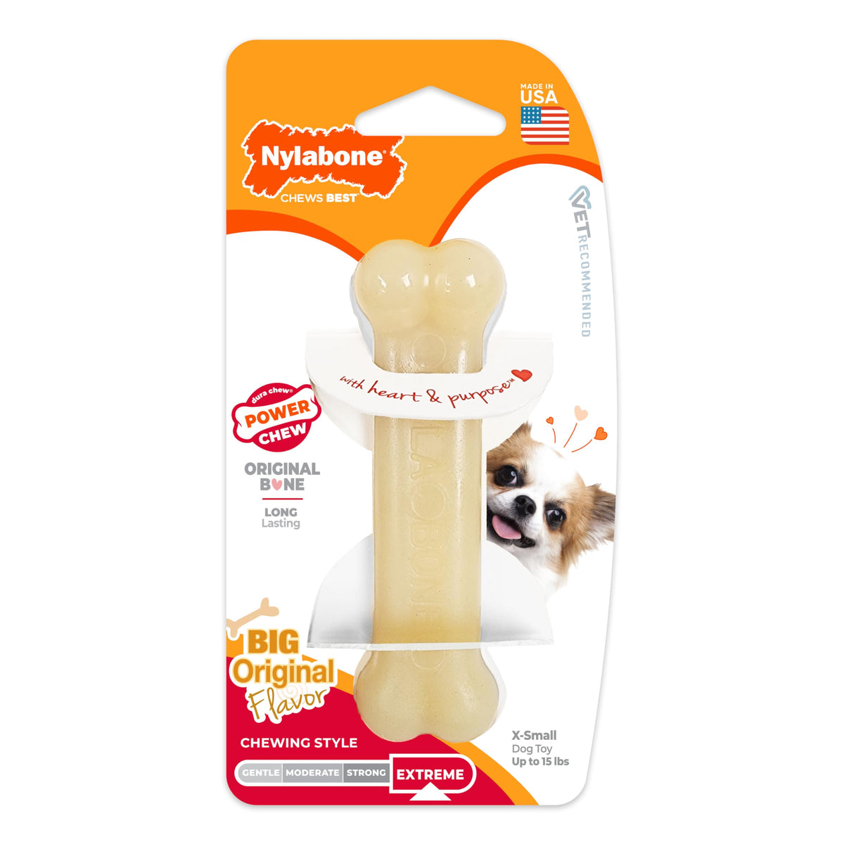 Nylabone Power Chew toys in bacon, chicken and peanut butter flavors