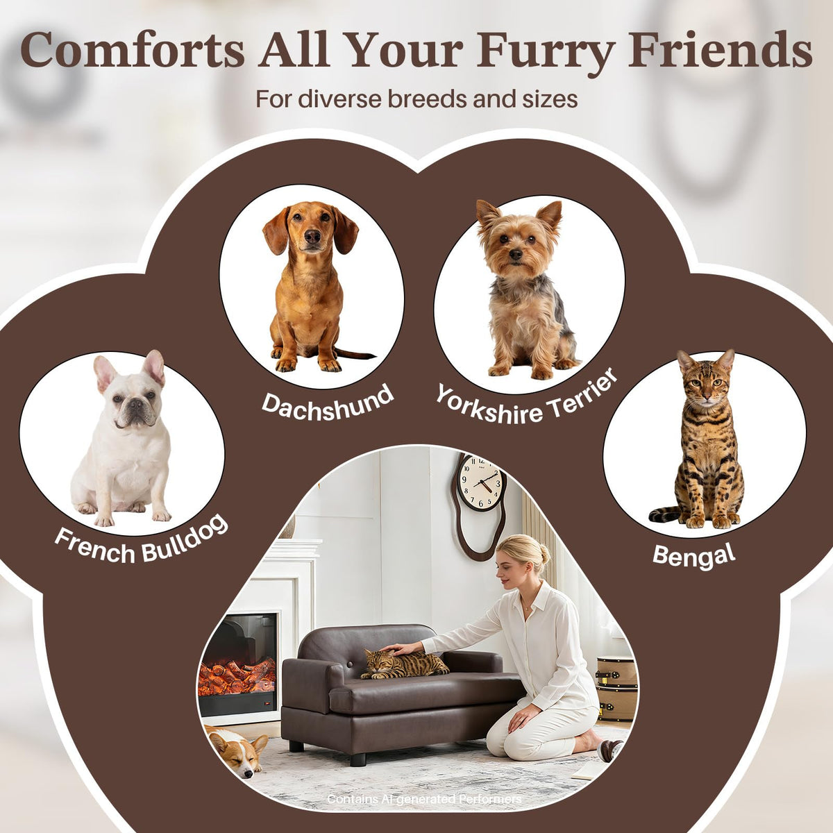 Elevated Dog Sofa Bed with Waterproof Leather – Brown