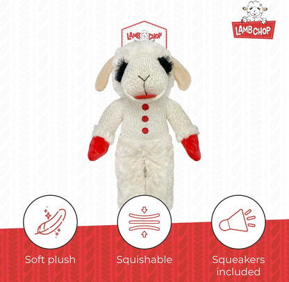 Multipet Holiday Lamb Chop – 10.5" Plush Squeaky Dog Toy with Reindeer Antlers