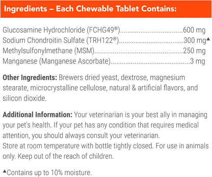 Nutramax Cosequin Joint Health Supplement for Dogs with MSM & HA, 250 Chew Tablets