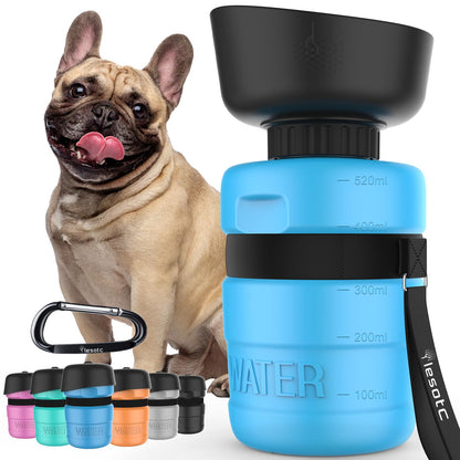 Dog drinking from a lesotc travel water bottle