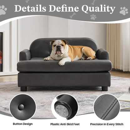 Elevated Dog Sofa Bed with Waterproof Leather – Brown