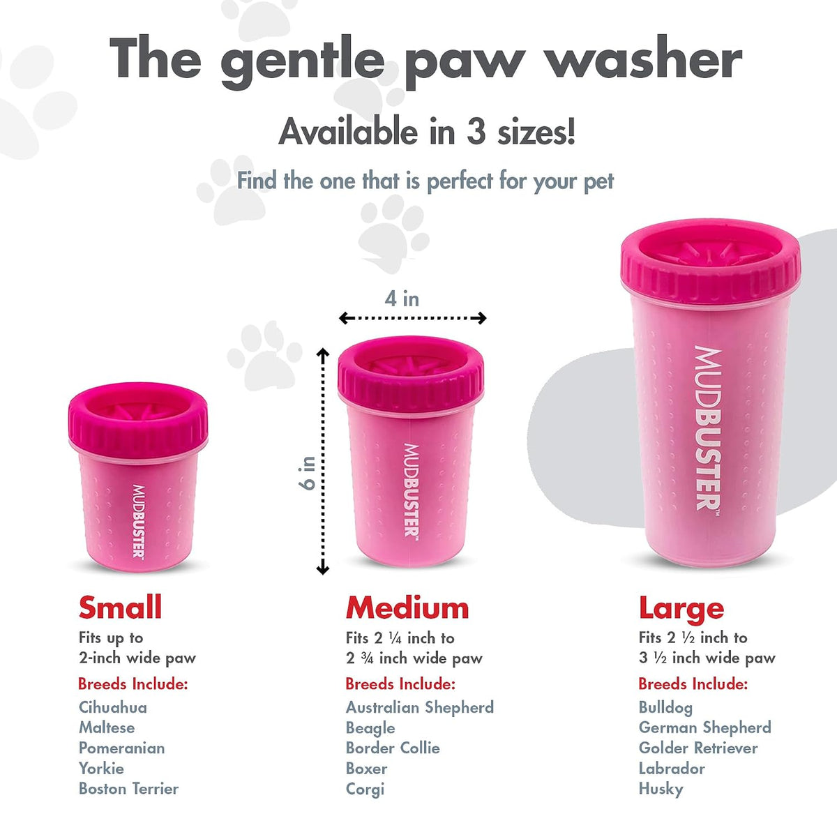 Washing a dog's paw in a Dexas MudBuster paw washer