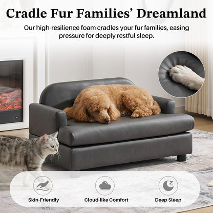 Elevated Dog Sofa Bed with Waterproof Leather – Brown